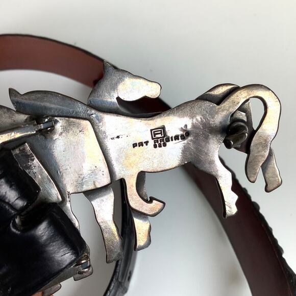 Pat Areias 925 Sterling Silver Stamped Equestrian Buckle Alligator Black Belt 38 - Picture 11 of 16